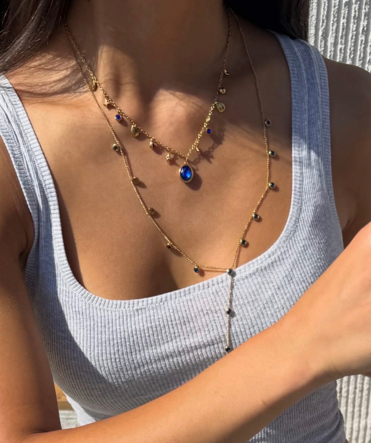 Customer photo review of Florence Gold Blue Star Stacking Necklace