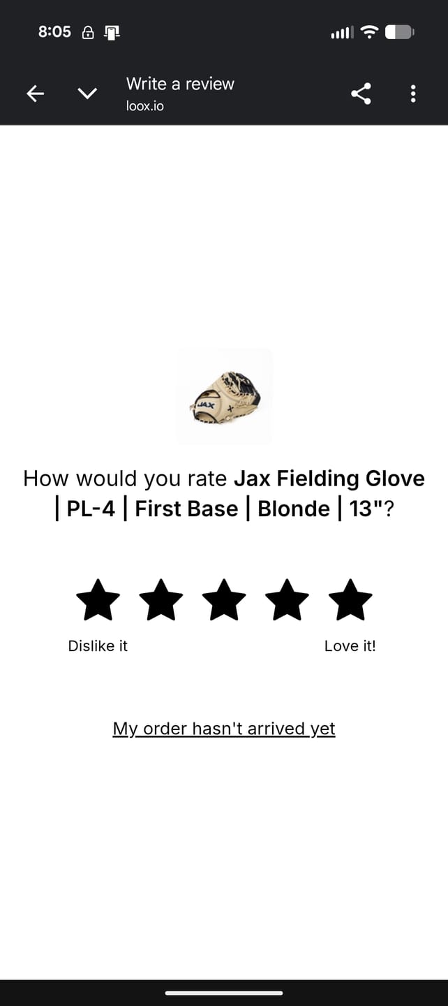Customer photo review of Jax Fielding Glove | PL-4 | First Base | Blonde | 13"