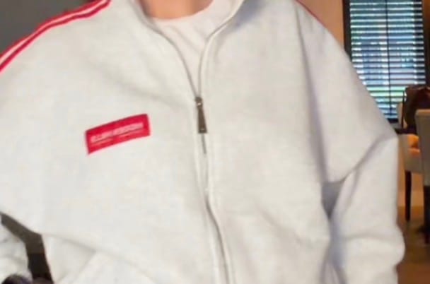 Customer photo review of STRIPED ZIP JACKET LIGHT GREY/RED