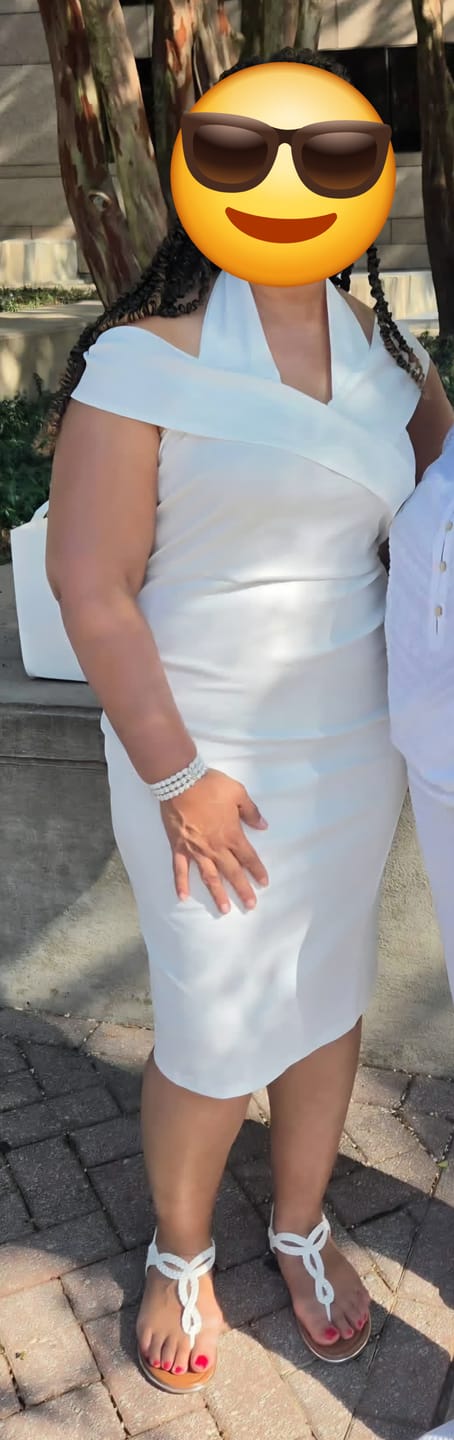 Customer photo review of Off-Shoulder Halter Collar Ruched Wrap Midi Dress