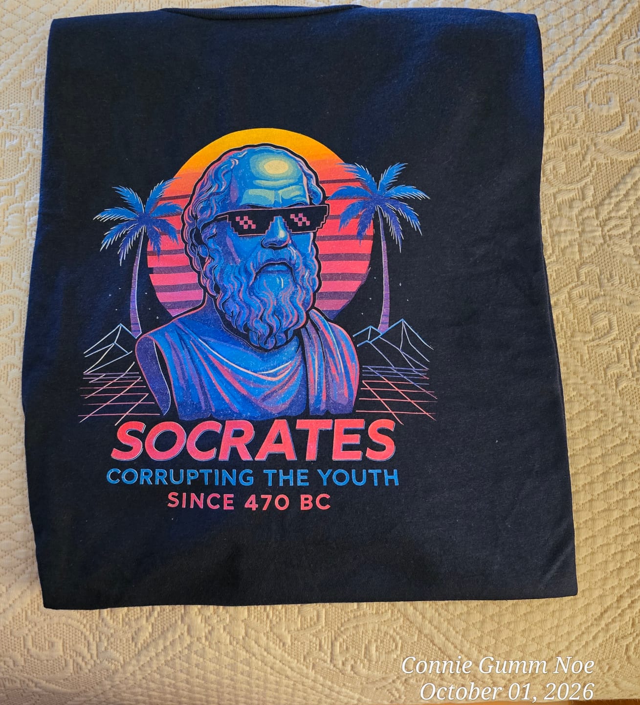 Customer photo review of Vaporwave Socrates Corrupting Youth Since 470 BC T-Shirt