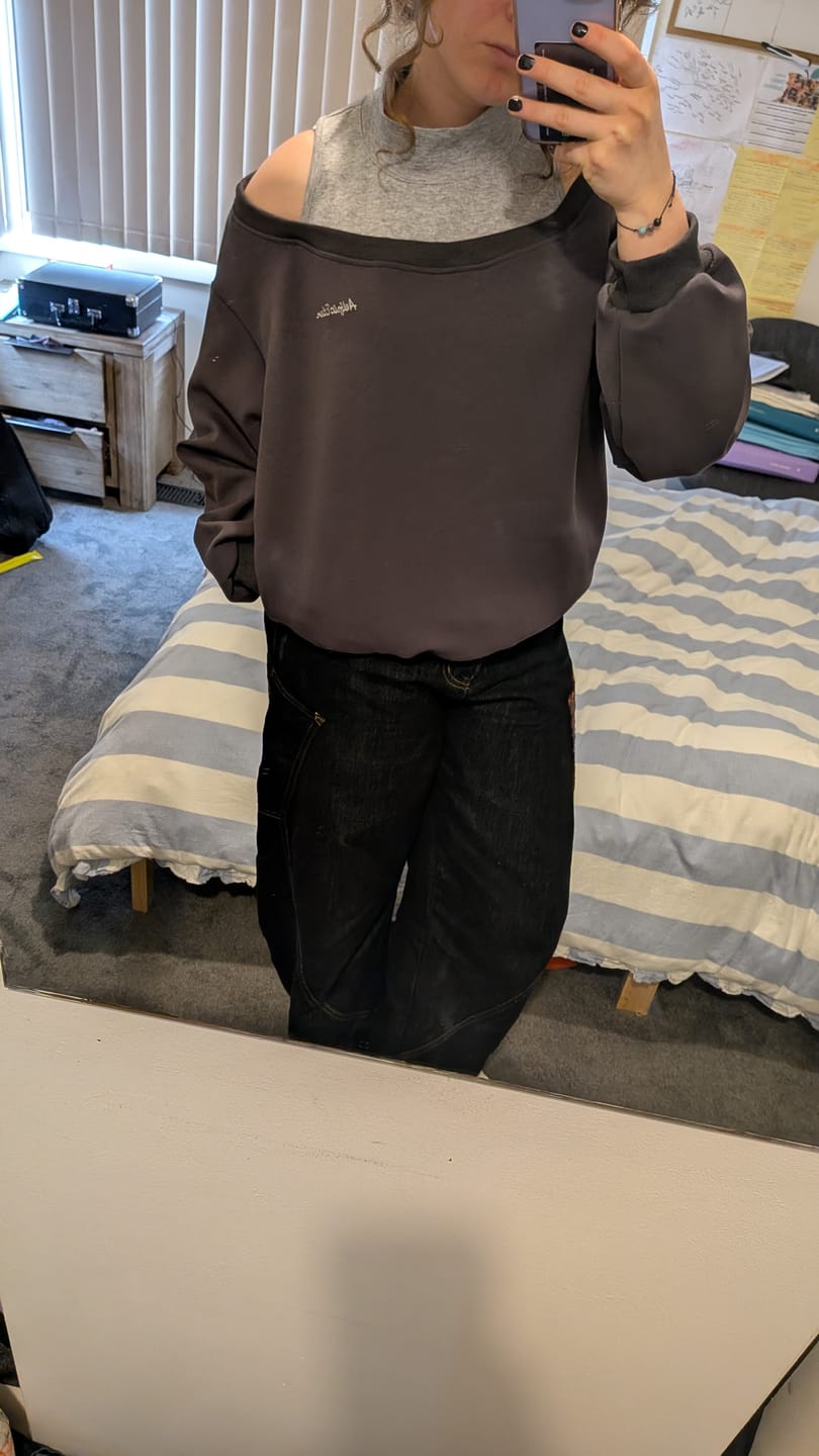 Customer photo review of Aelfric Eden Boxy Layered Off-The-Shoulder Sweatshirt