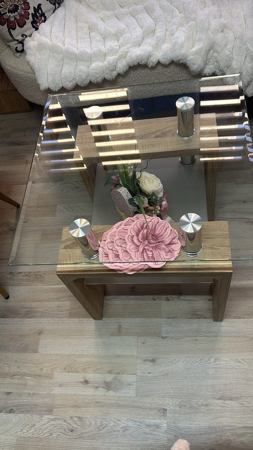 Customer photo review of Masuta cafea DIANA H, transparent/stejar sonoma, 60x60x55 cm