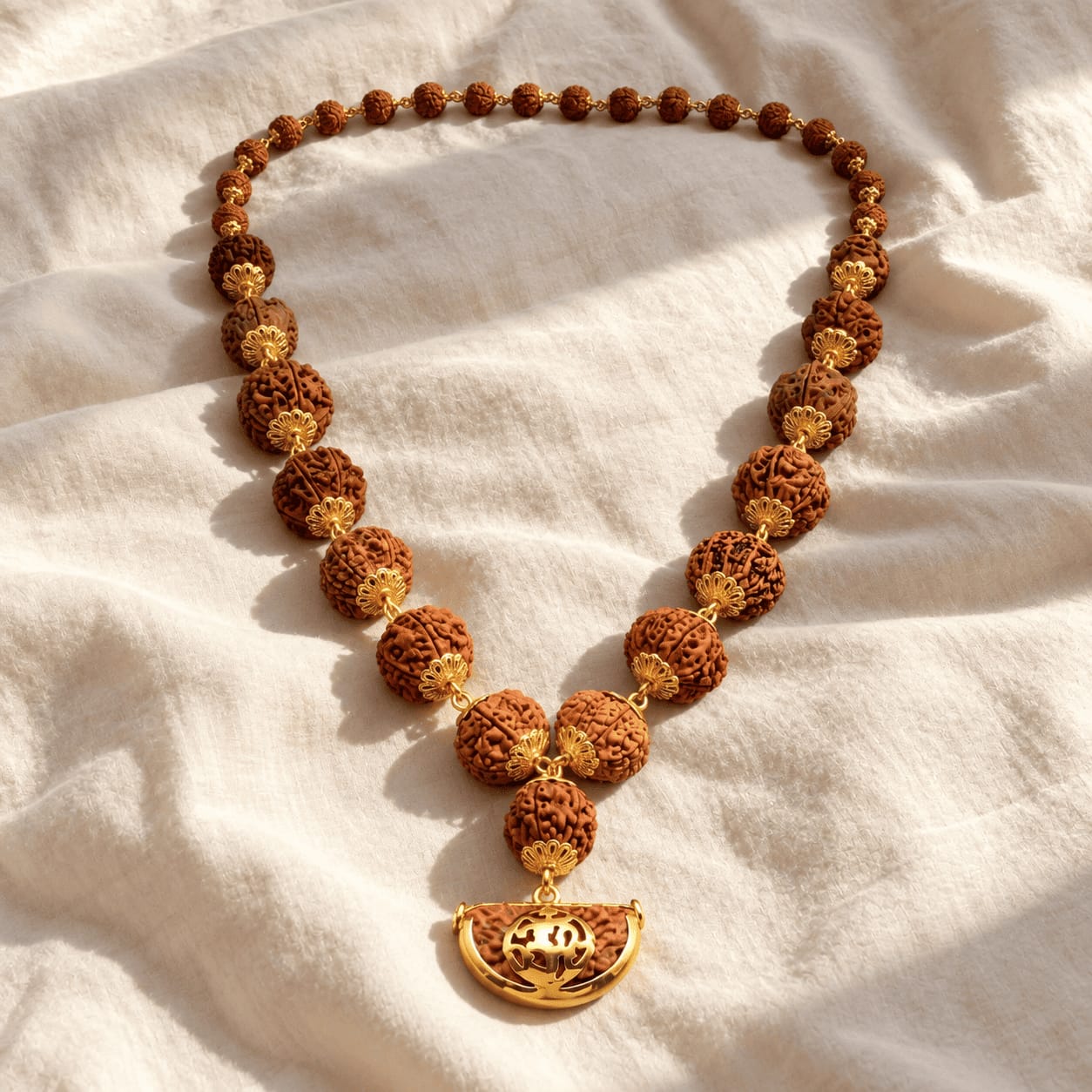 Customer photo review of 1-14 Mukhi Rudraksha Mala (Panchdhatu)