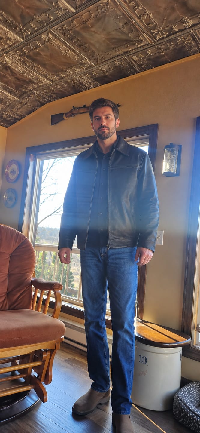 Customer photo review of The Tycoon Black Leather Biker Jacket For Men