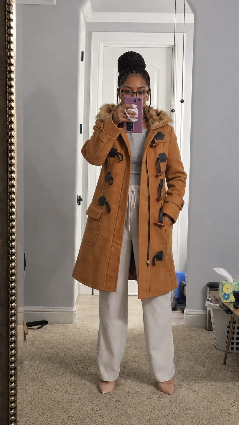 Customer photo review of Lit Clay Brown Fur Wool Duffle Coat For Women