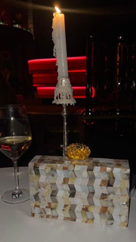 Customer photo review of Carnelian Mother of Pearl Clutch