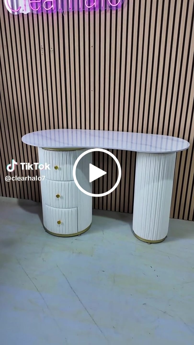 Customer video review of Contemporary Stone Writing Desk 29.53" Tall White Office Desk