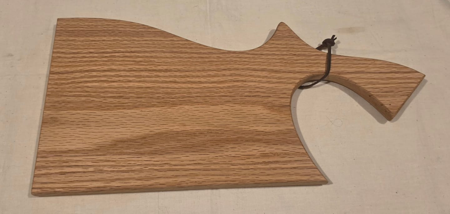 Customer photo review of 18x8.9" Funky Cleaver Serving Board Acrylic Router Template