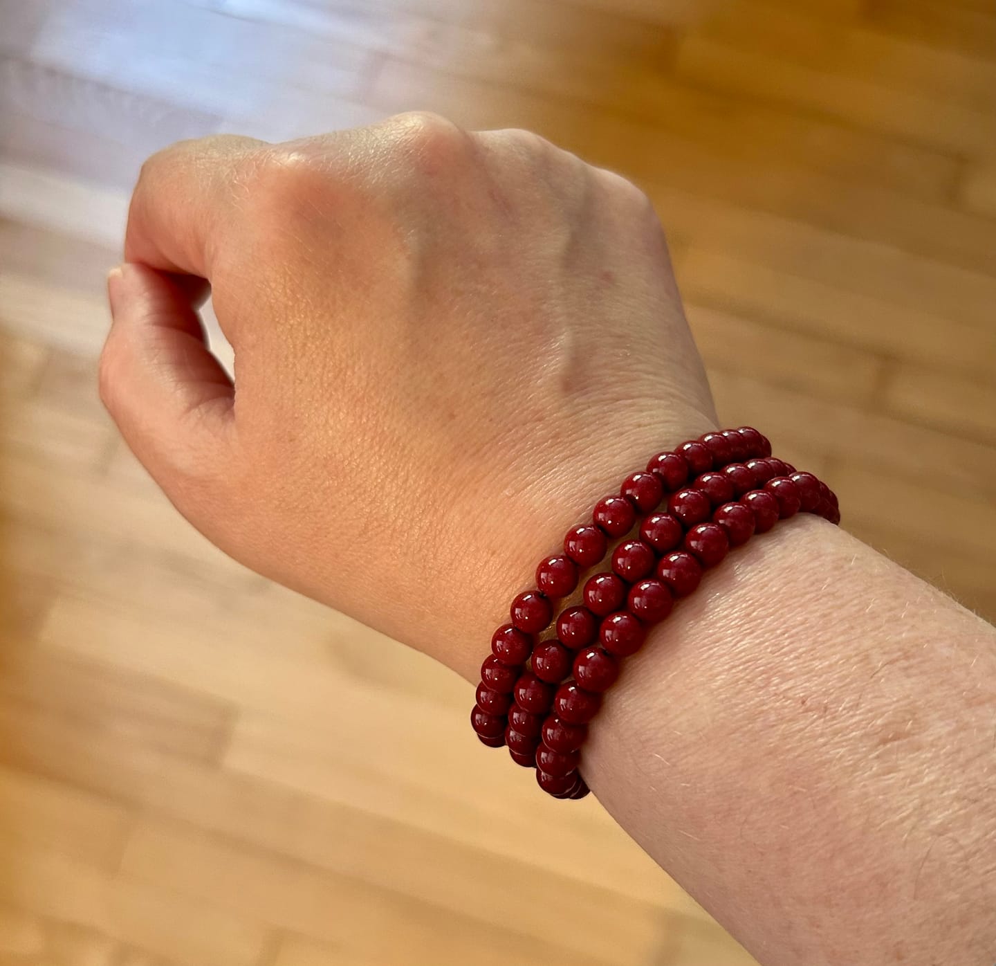 Customer photo review of Purple Cinnabar Triple Wrap Bracelet 6.0-6.2mm