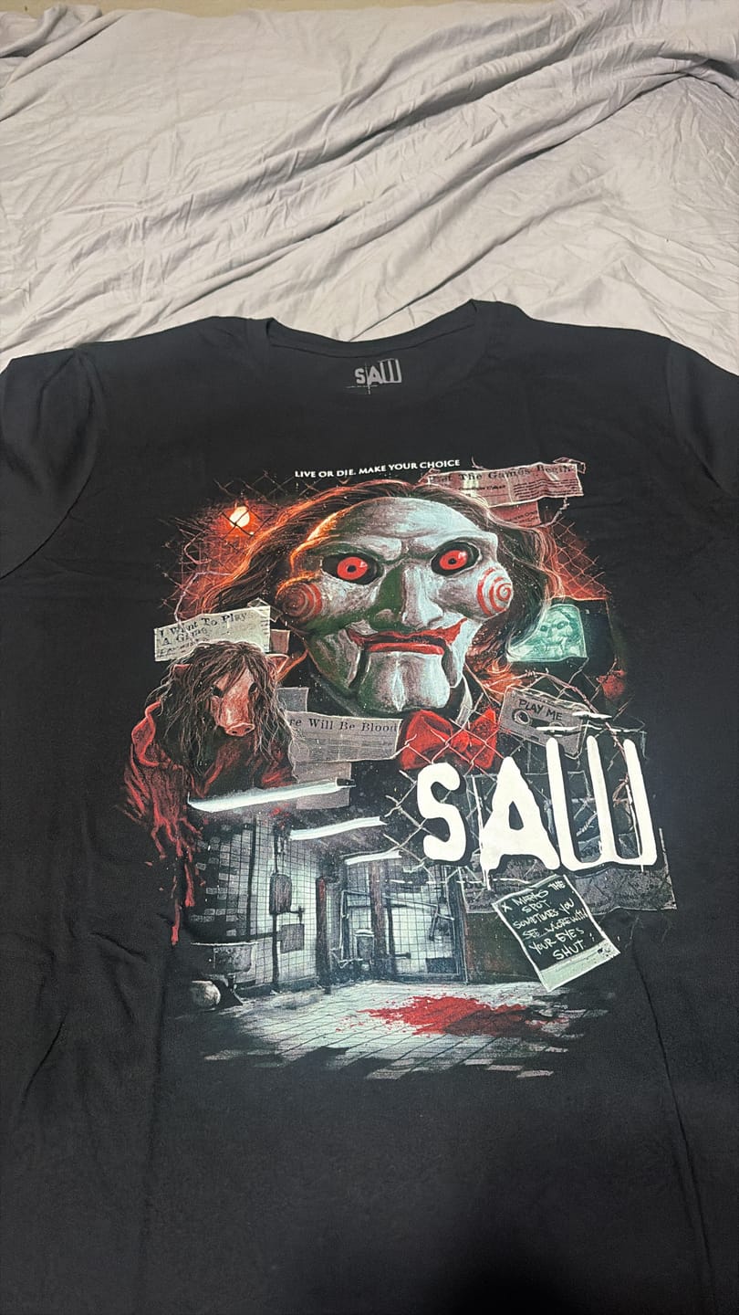 Customer photo review of SAW Want To Play A Game T-Shirt