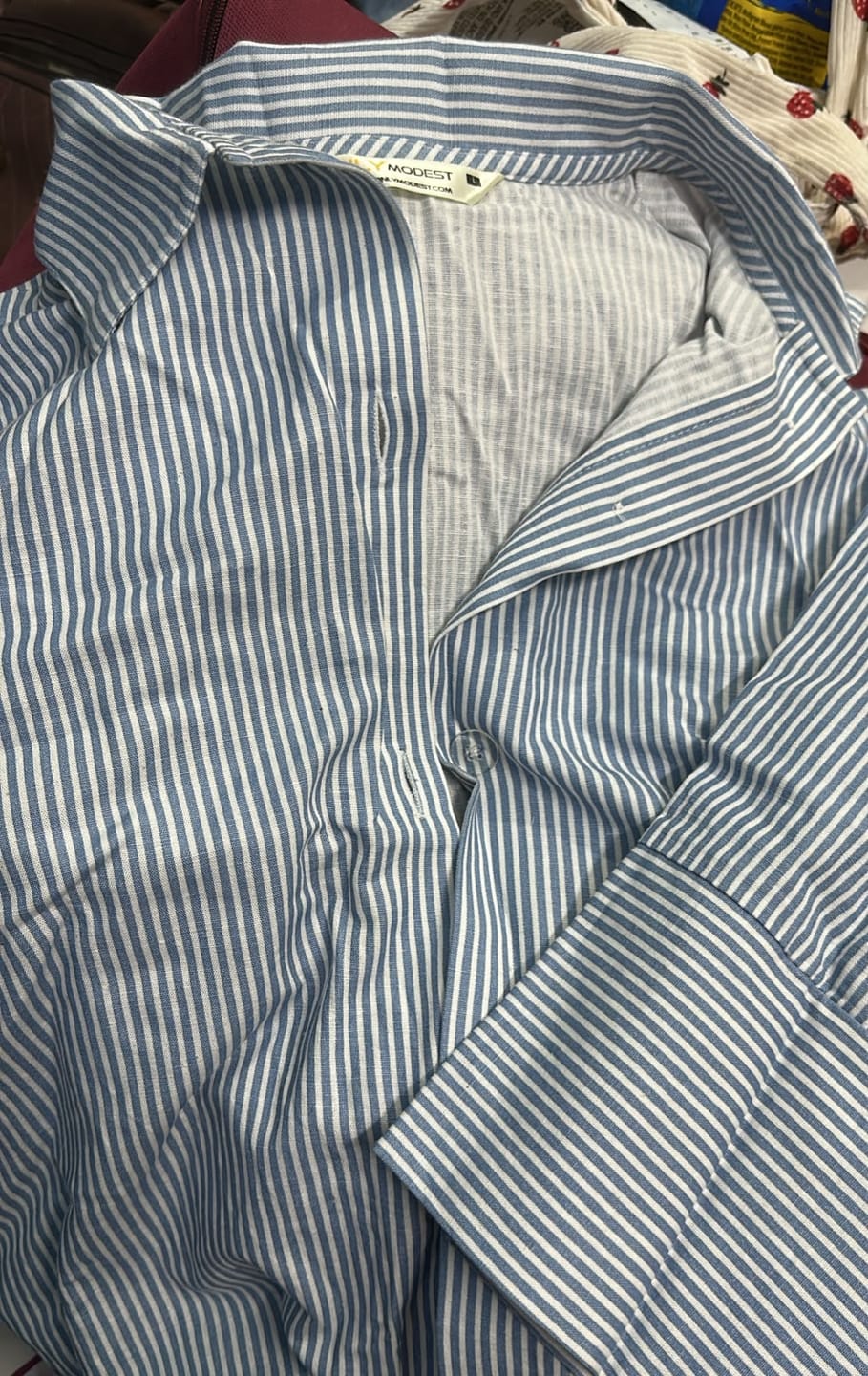 Customer photo review of Marina Stripe Dress Blue