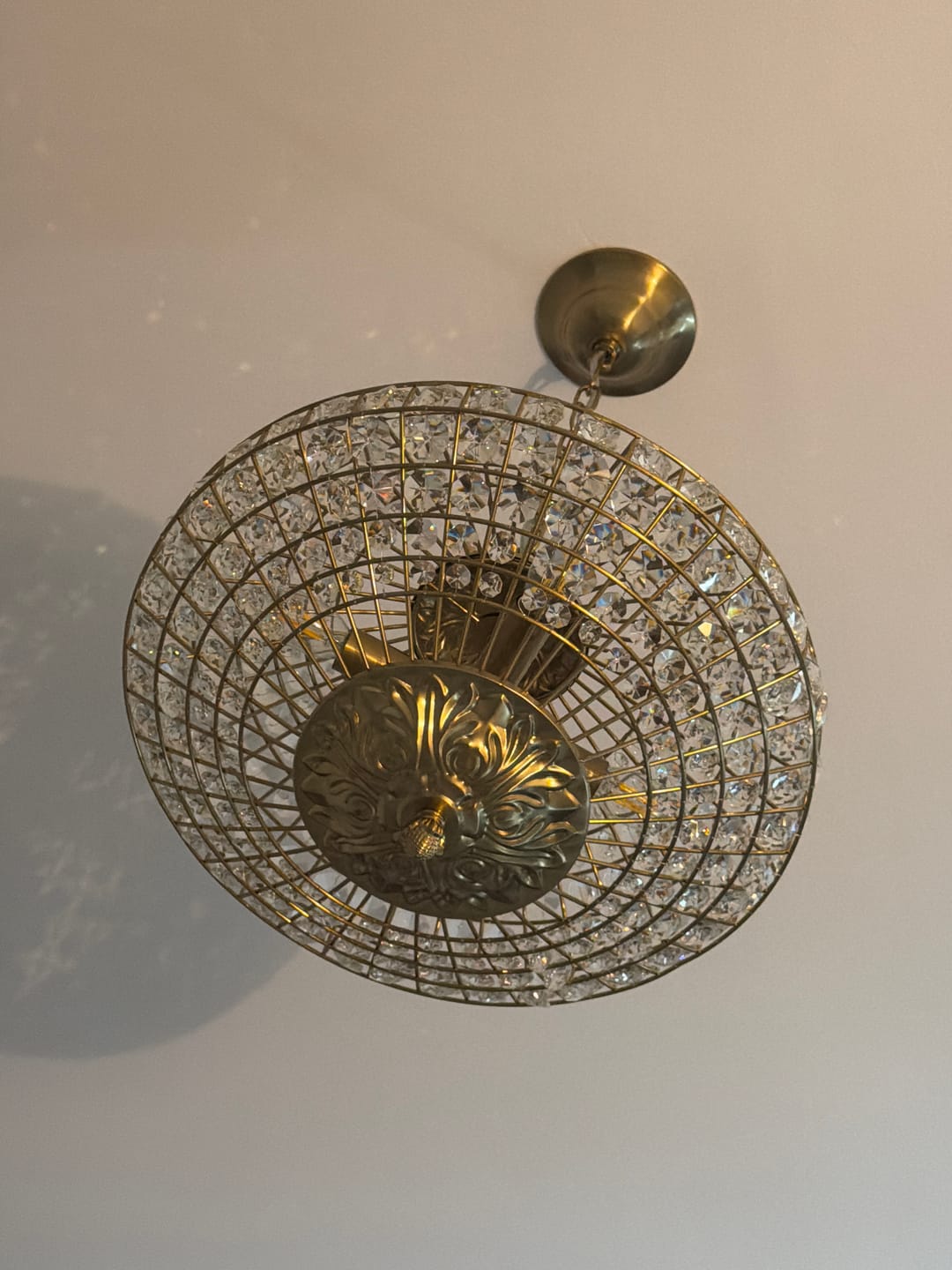 Customer photo review of 4-Light Court Style Antique Brass Crystal Diamond-Shaped Chandelier