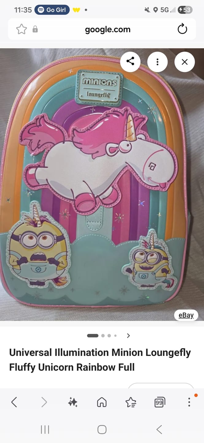 Customer photo review of Loungefly Universal Minions Fluffy Unicorn Rainbow Mini Backpack