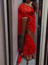 Customer photo review of Red and Wine Zari Semi Katan Silk Banarasi Saree