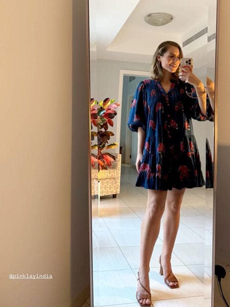 Customer photo review of Nada Indigo Midi Dress