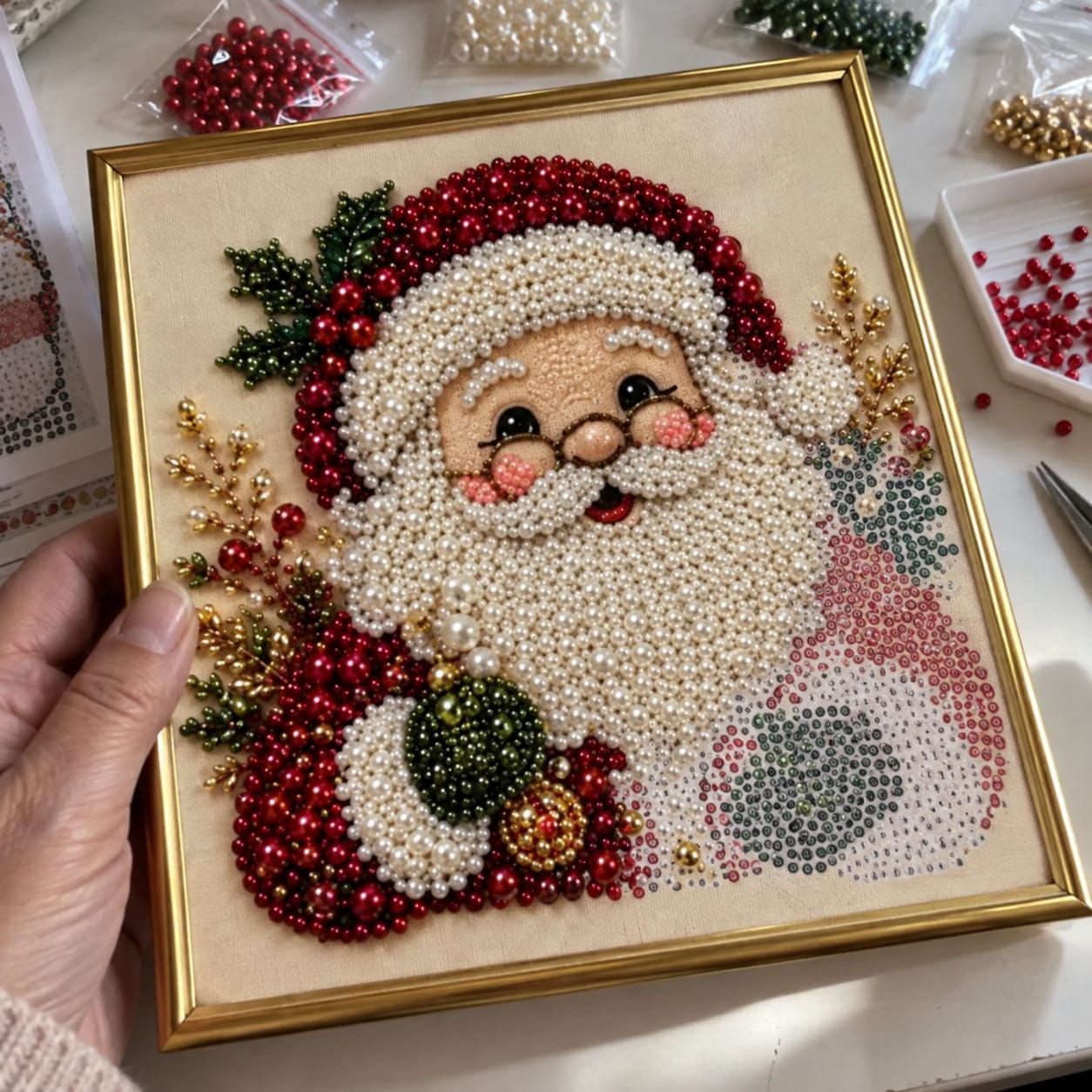 Customer photo review of Christmas Pearl Diamond Painting Kit with Frame