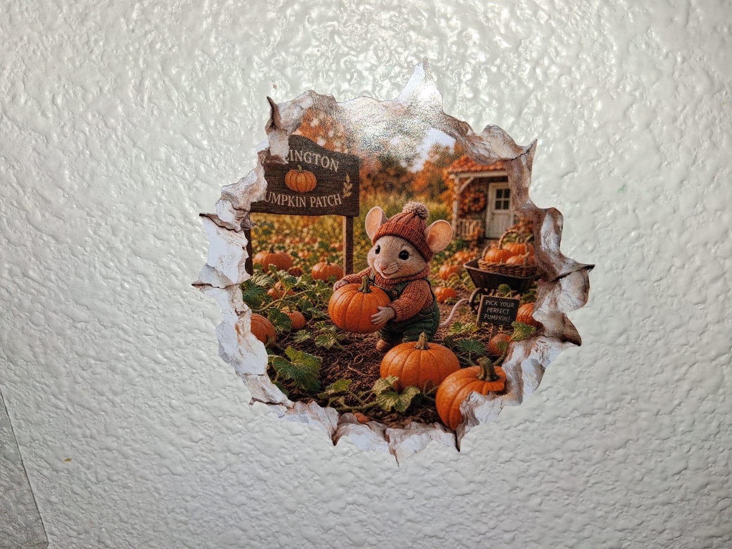 Customer photo review of Pumpkin Patch Fall Autumn Mouse Hole Decal