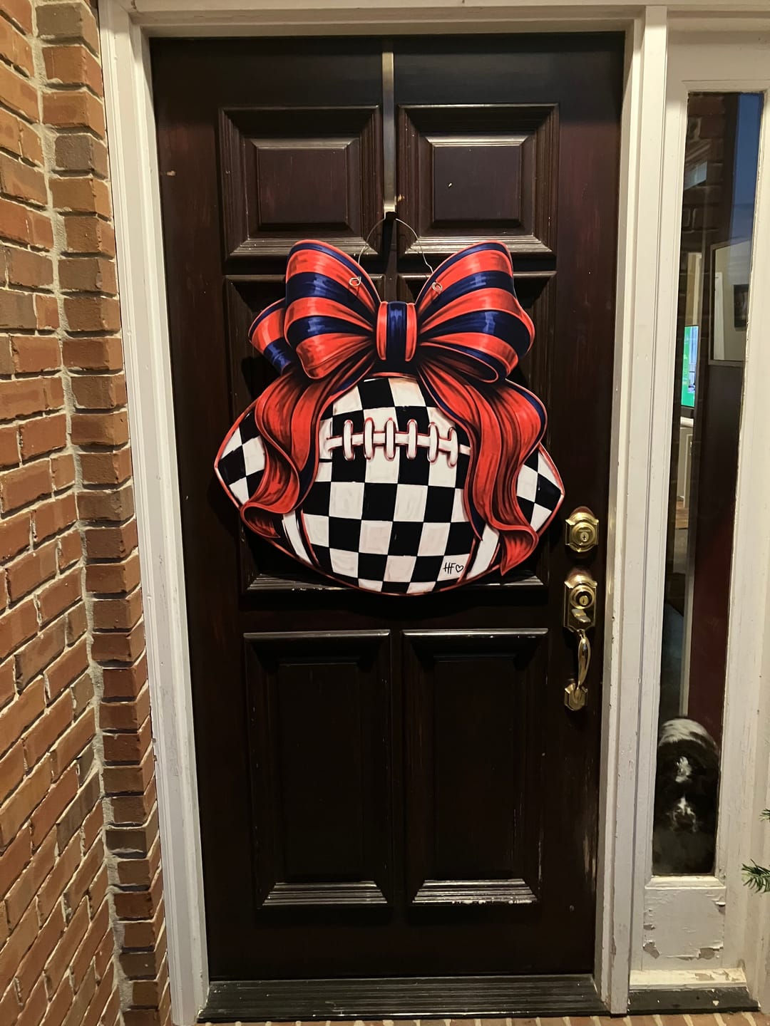 Customer photo review of Checkered Football Bows Red Navy Door Hanger