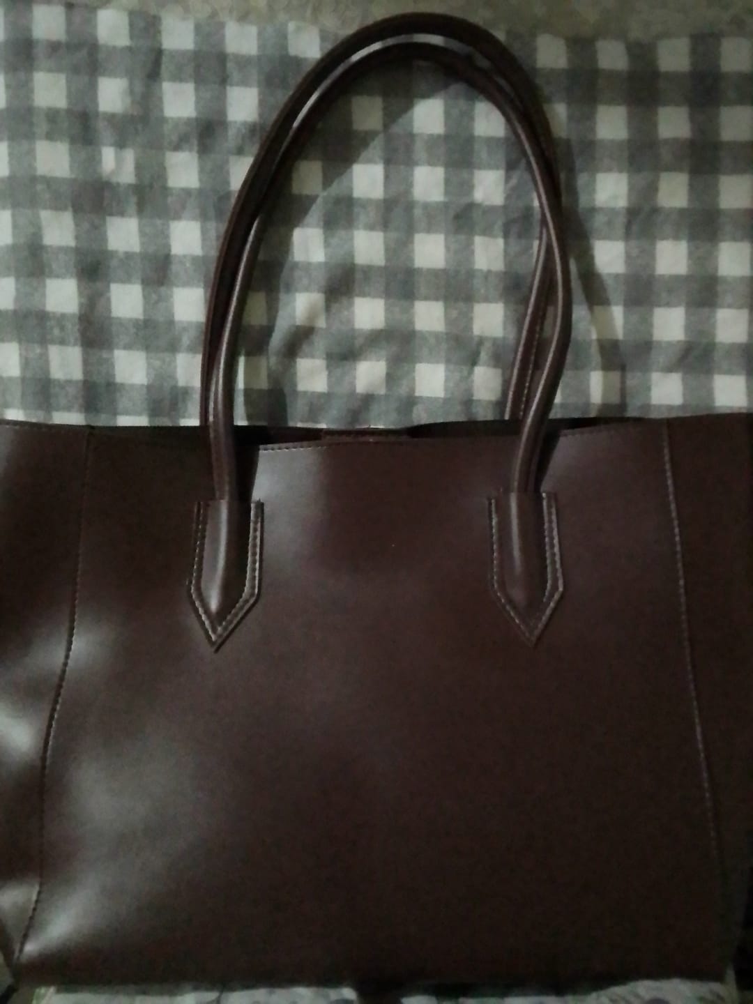 Customer photo review of Carla Shoulder Tote Brown  ( Button Closure )