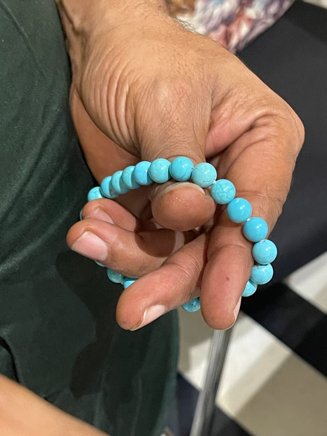 Customer photo review of Natural Turquoise/Firoza Crystal Bracelet – Vastu Remedy for Good Luck & Prosperity Protection | 8mm Beads