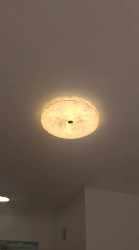 Customer photo review of Natural Alabaster Mosaic Flush Mount Ceiling Light | Zalba