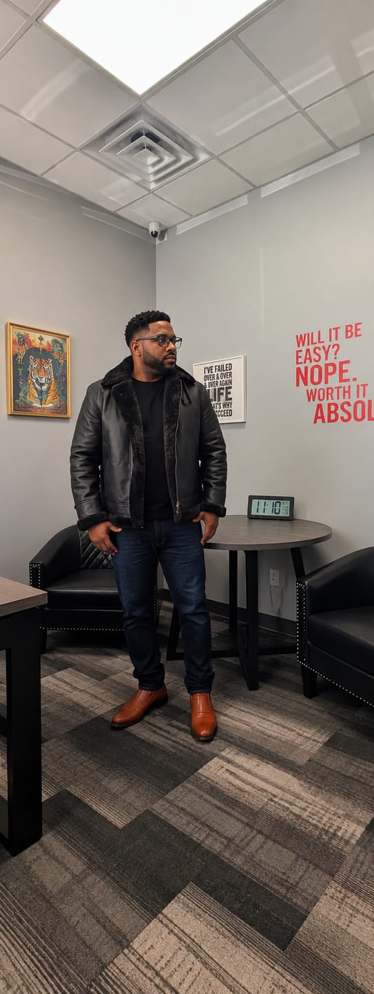 Customer photo review of Ranger B-3 Bomber Shearling Leather Jacket For Men