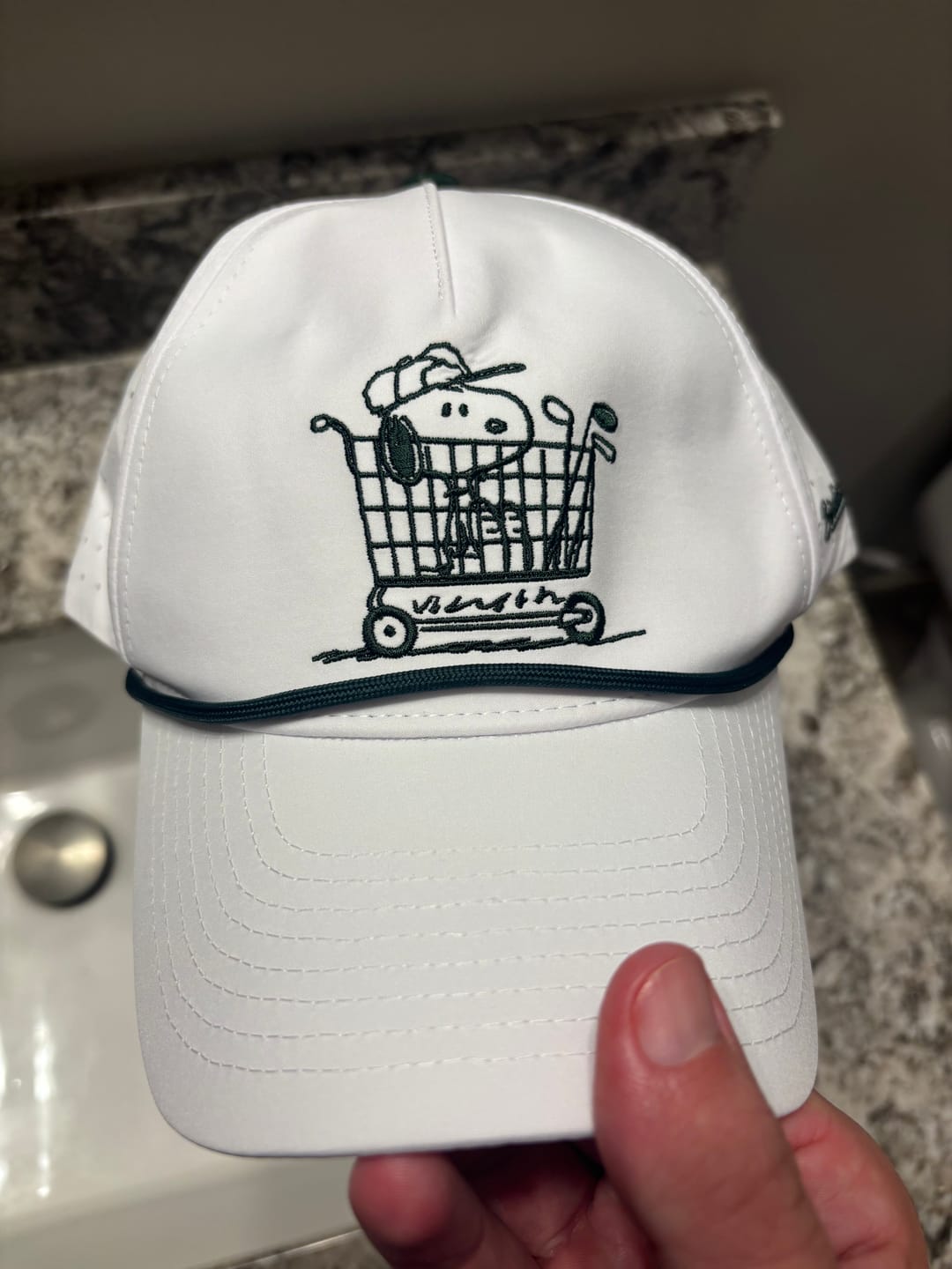 Customer photo review of Peanuts Snoopy Golf Cart Hat