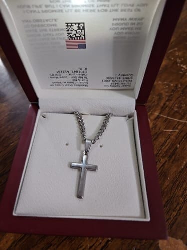 Customer photo review of Gift for Son from Mom Cross Necklace – Inspirational Faith Keepsake Gift