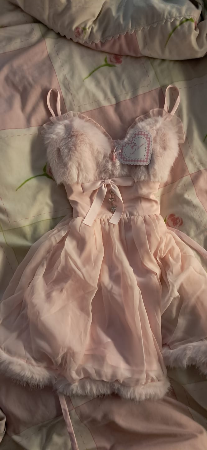 Customer photo review of Rosé Princess Fur Chiffon Babydoll Dress