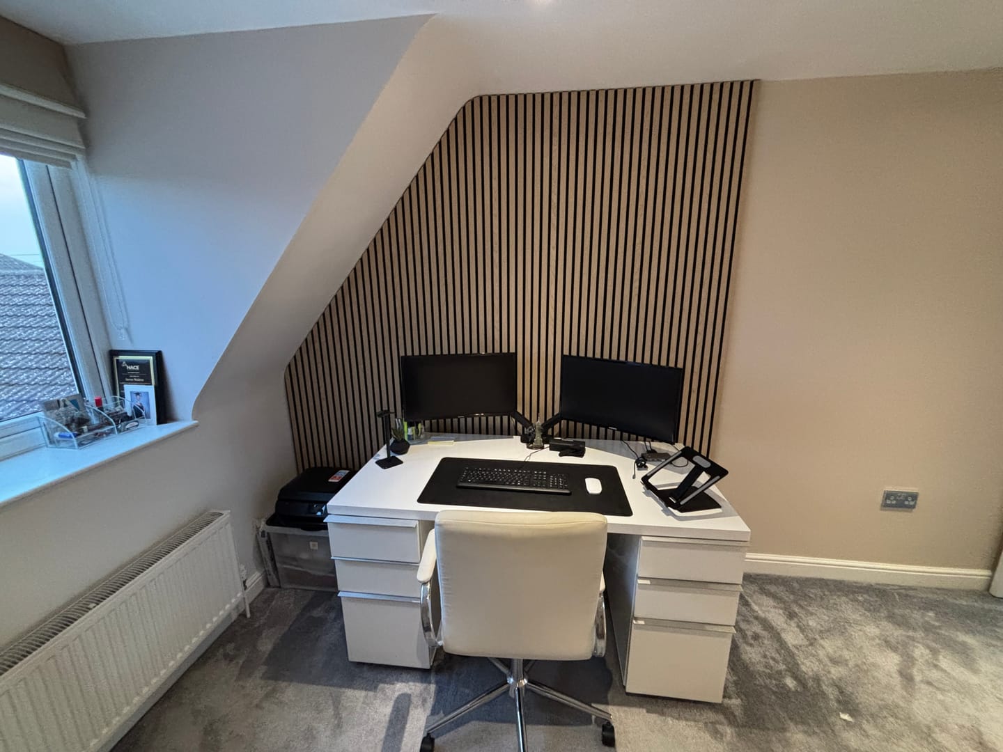 Customer photo review of SlatWall Acoustic Natural Oak and Black Slatted Wall Panel