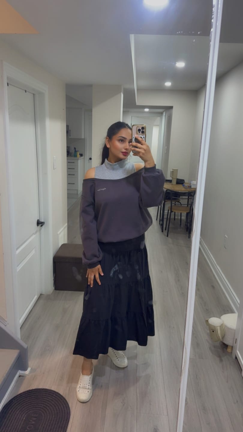 Customer photo review of Aelfric Eden Boxy Layered Off-The-Shoulder Sweatshirt