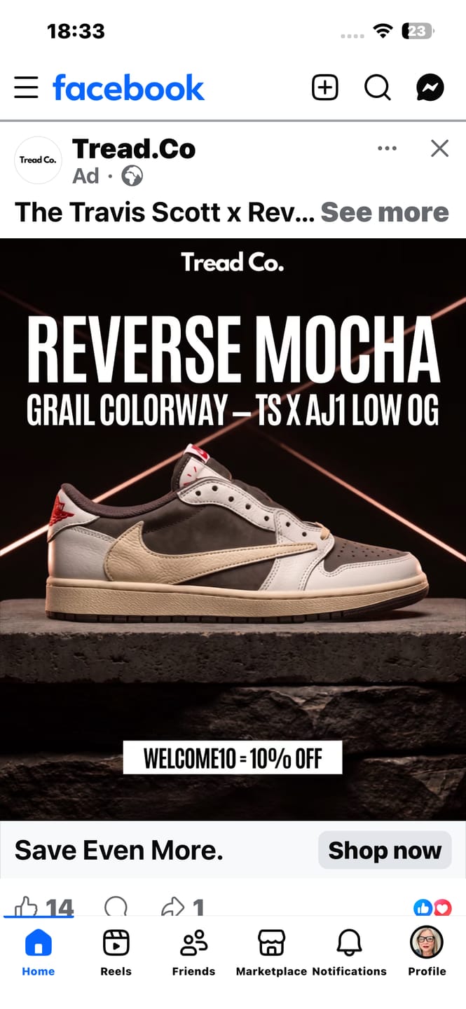 Customer photo review of Travis Scott x AJ1 Low OG 'Reverse Mocha'