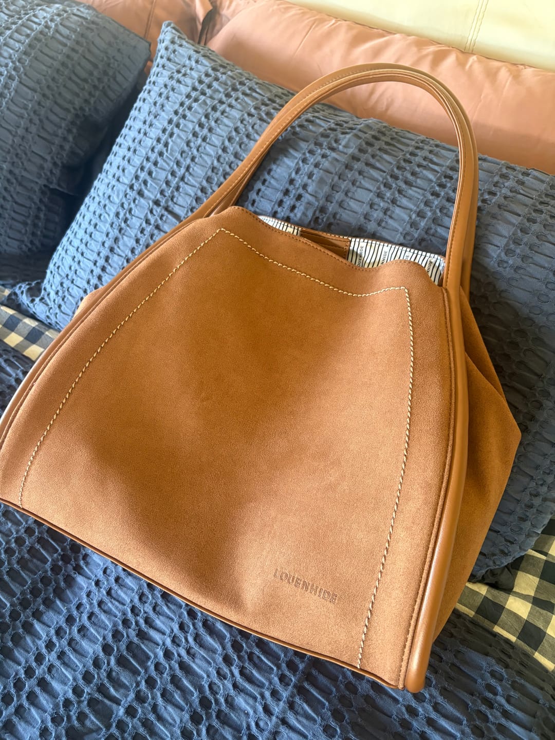 Customer photo review of Sutton Suedette Shoulder Bag - Tan