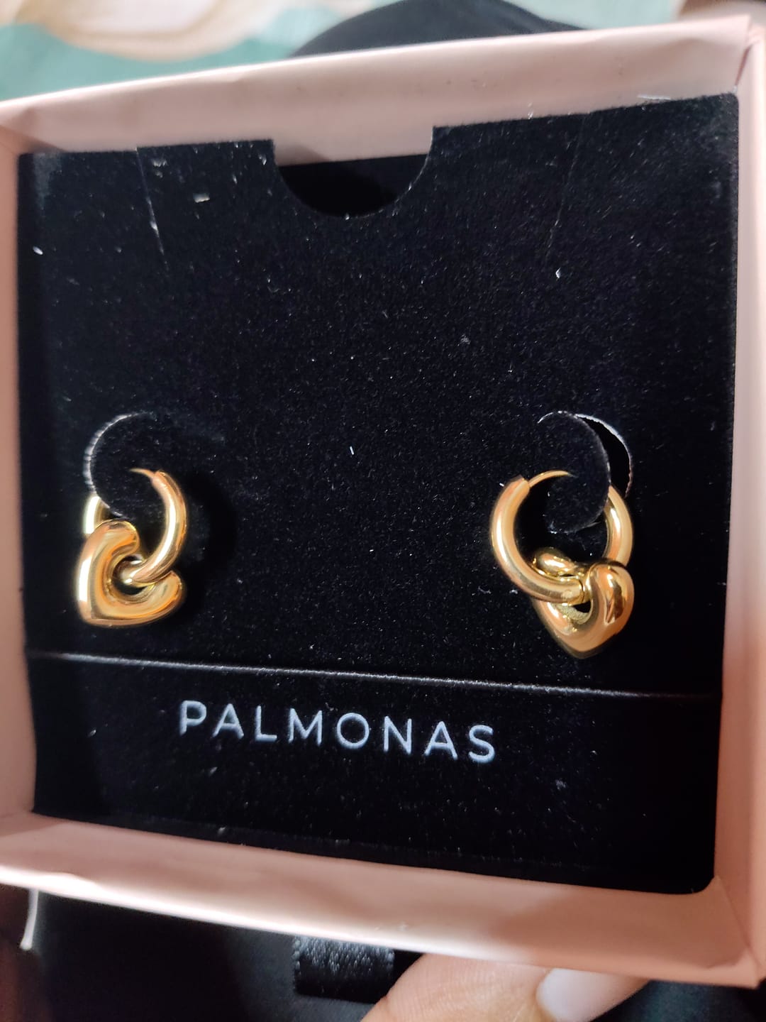 Customer photo review of Gold Heart Hoop Drop Earrings