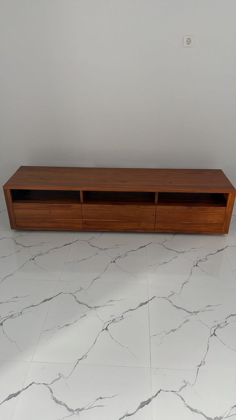Customer photo review of 180 cm Solid Teak Wood TV Stand
