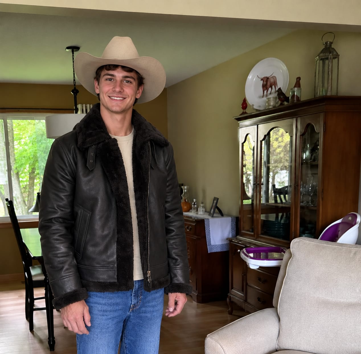 Customer photo review of Ranger B-3 Bomber Shearling Leather Jacket For Men