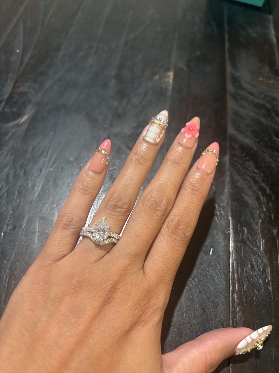 Customer photo review of Pear Cut Moissanite Pavé Engagement Ring