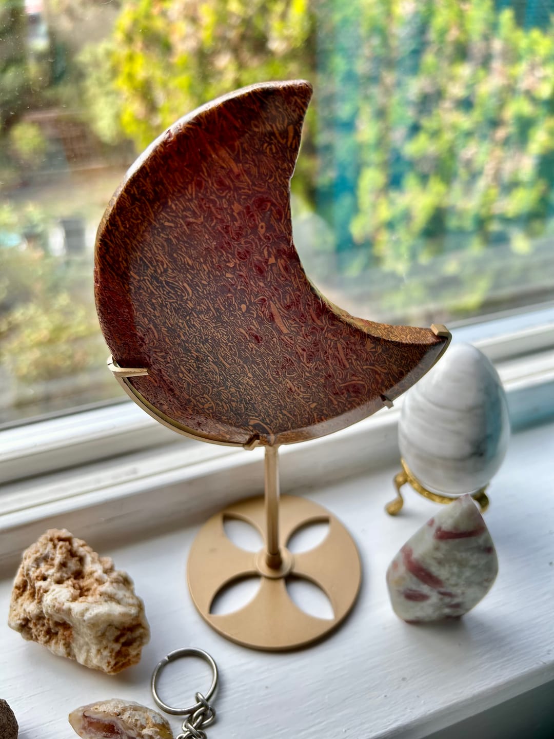 Customer photo review of Unique,Natural Calligraphy Jasper Crescent Moon With Stand