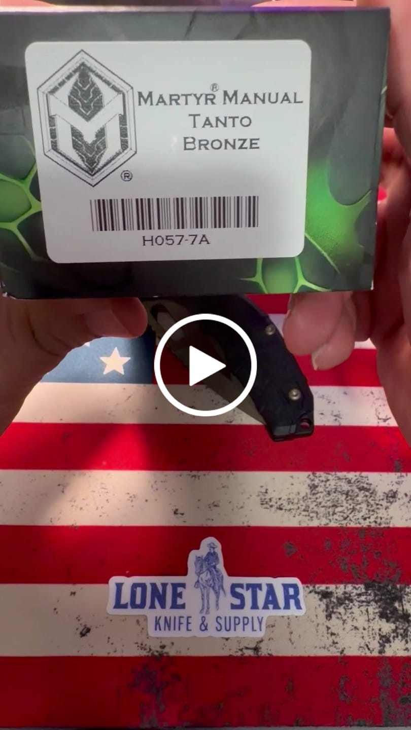 Customer video review of Heretic Martyr Tanto Manual Knife - Black Polymer, 3.5" Bronze MagnaCut Tanto, Button Lock - Made in USA (H057-7A)
