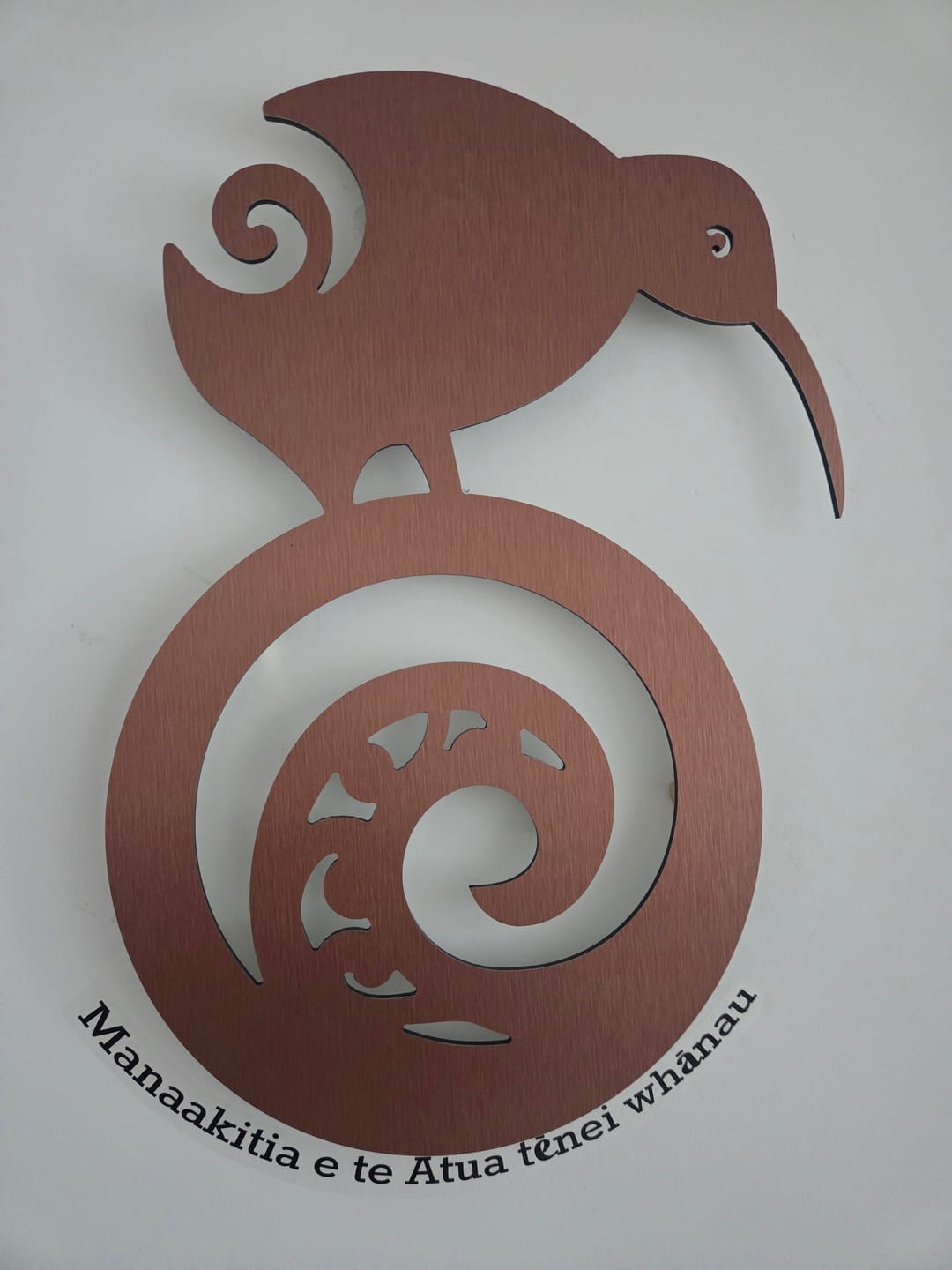 Customer photo review of Brushed Copper Kiwi Bird on Koru Wall Art