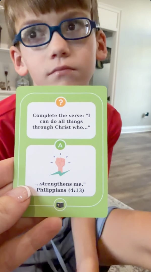 Customer photo review of Bible Trivia Game for Kids & Families | 100+ Questions