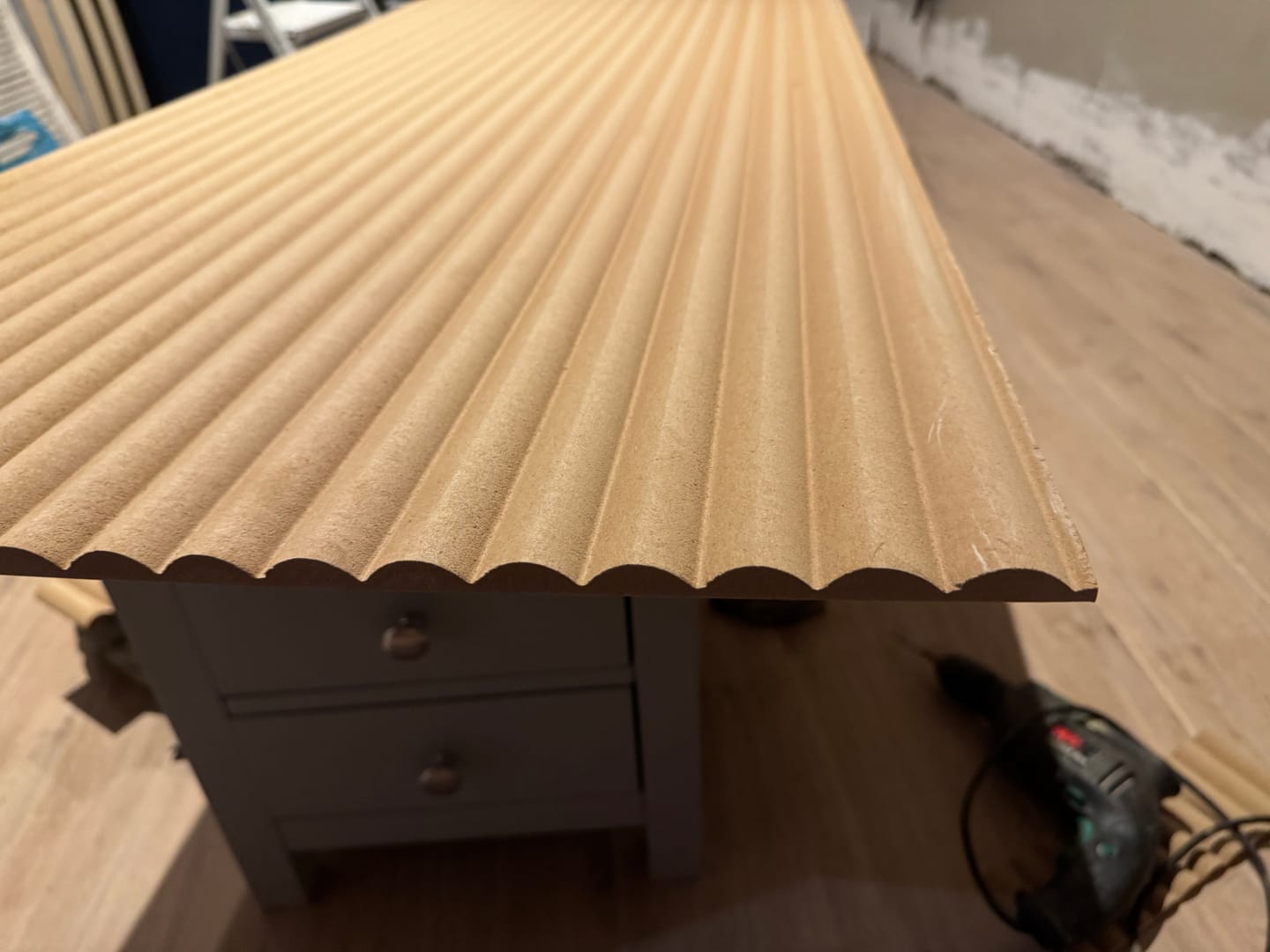 Customer photo review of Paintable Ribbed Slatted MDF Wall Panel 2.4m x 0.6m