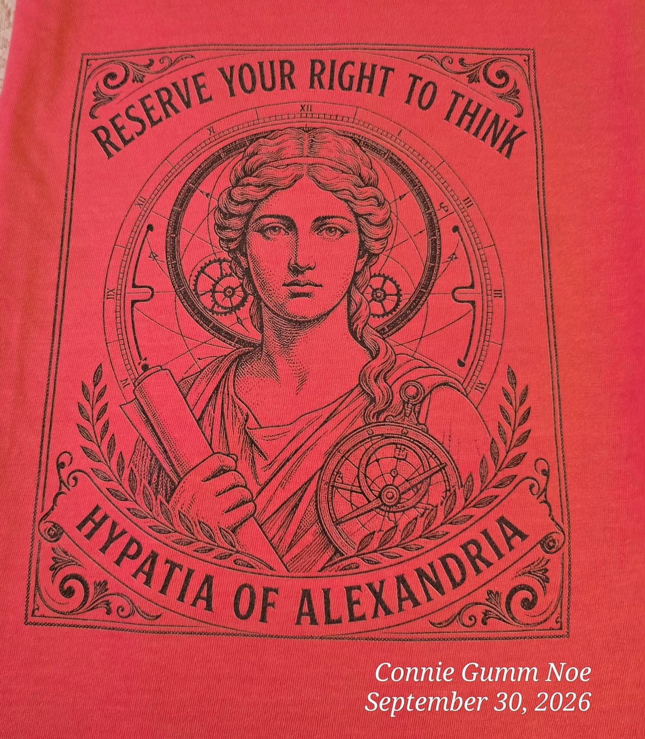 Customer photo review of Hypatia of Alexandria Reserve Right to Think Premium Tee
