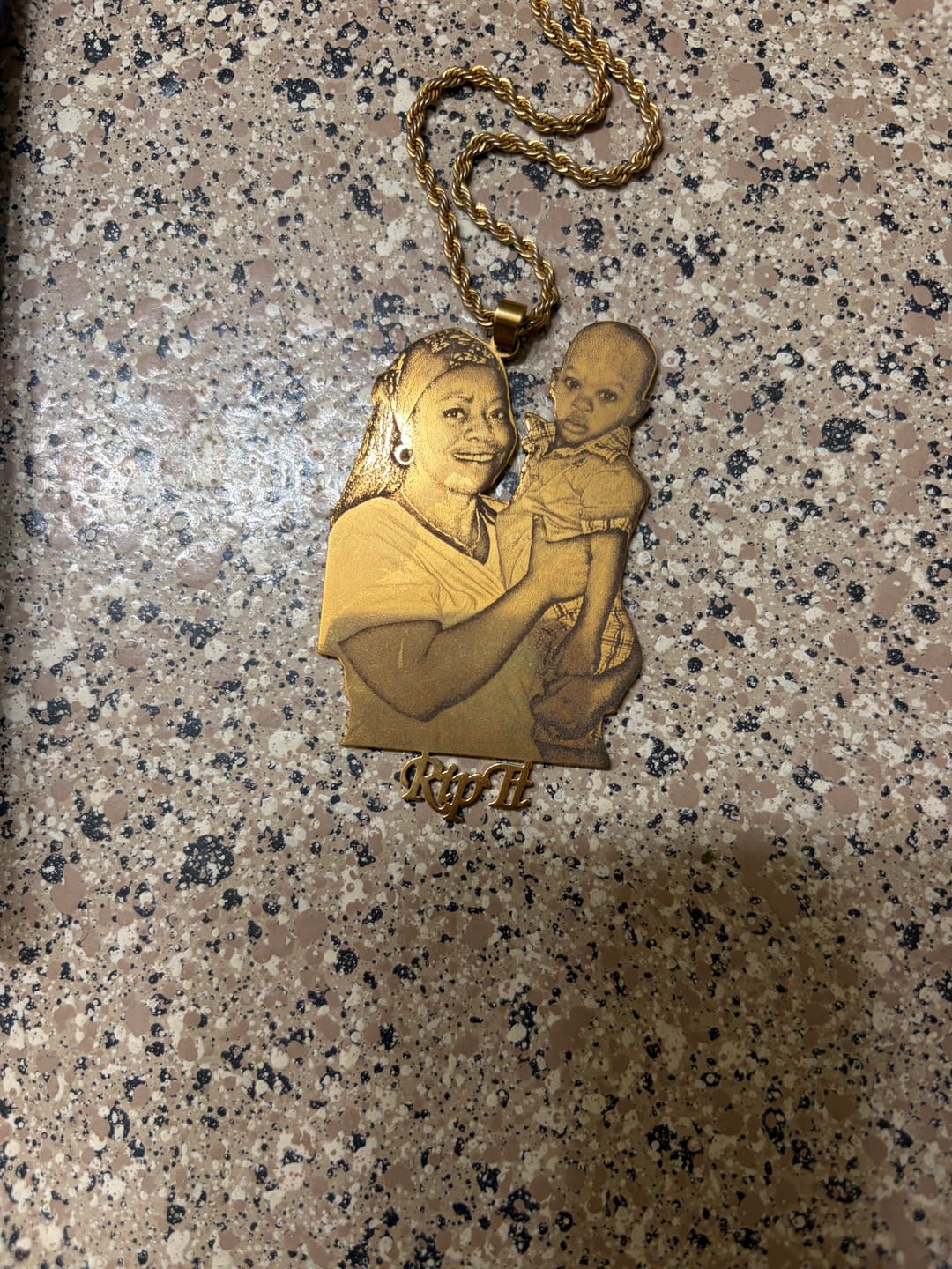 Customer photo review of Custom Photo Engraved Pendant Necklace