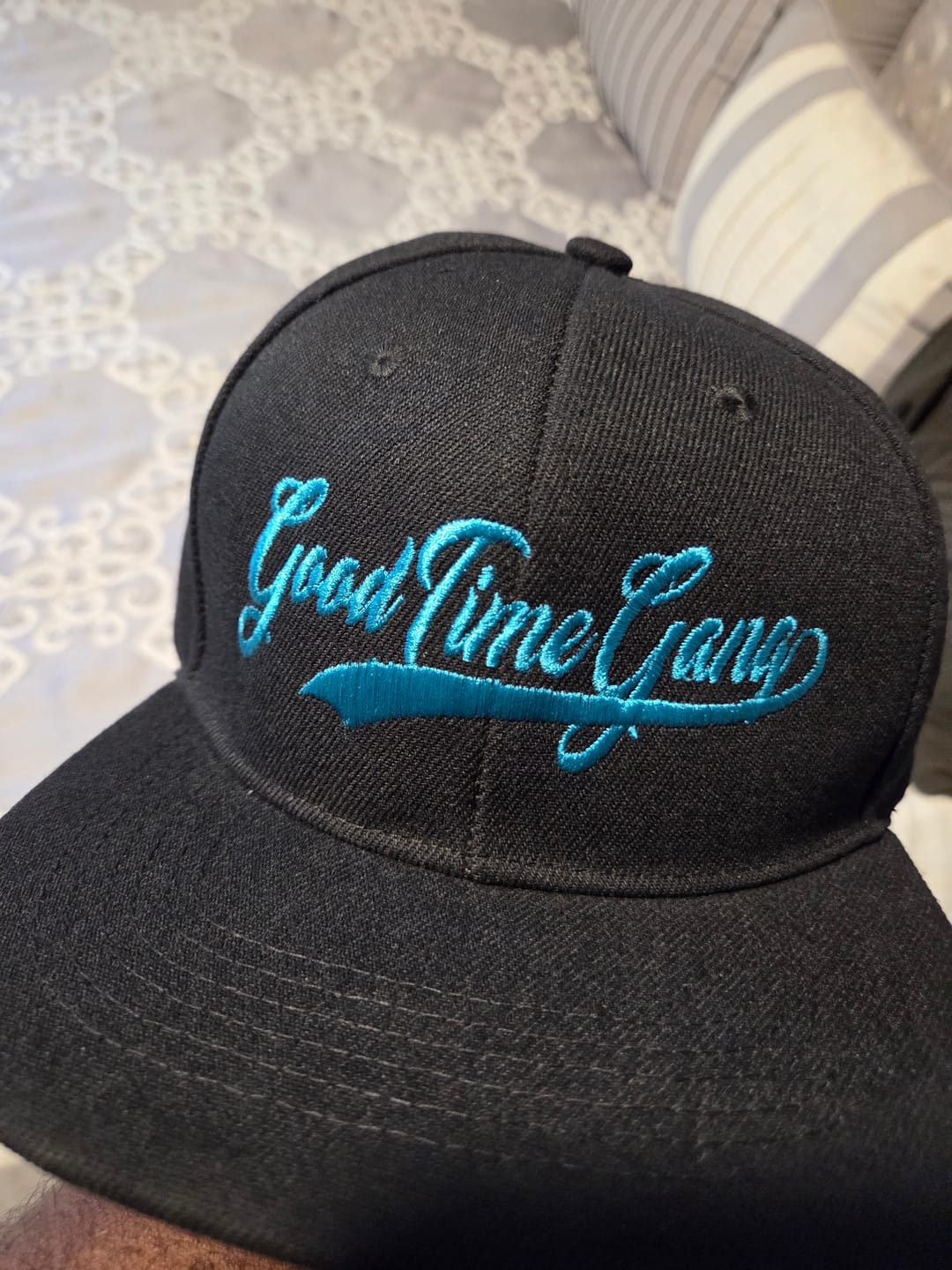 Customer photo review of Custom Black 3D Puff Embroidery Flat Embroidery Casual Sport Baseball Cap