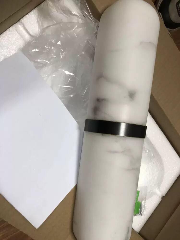 Customer photo review of Pill-Shaped Wall Sconce for Hallway, Alabaster, Brass