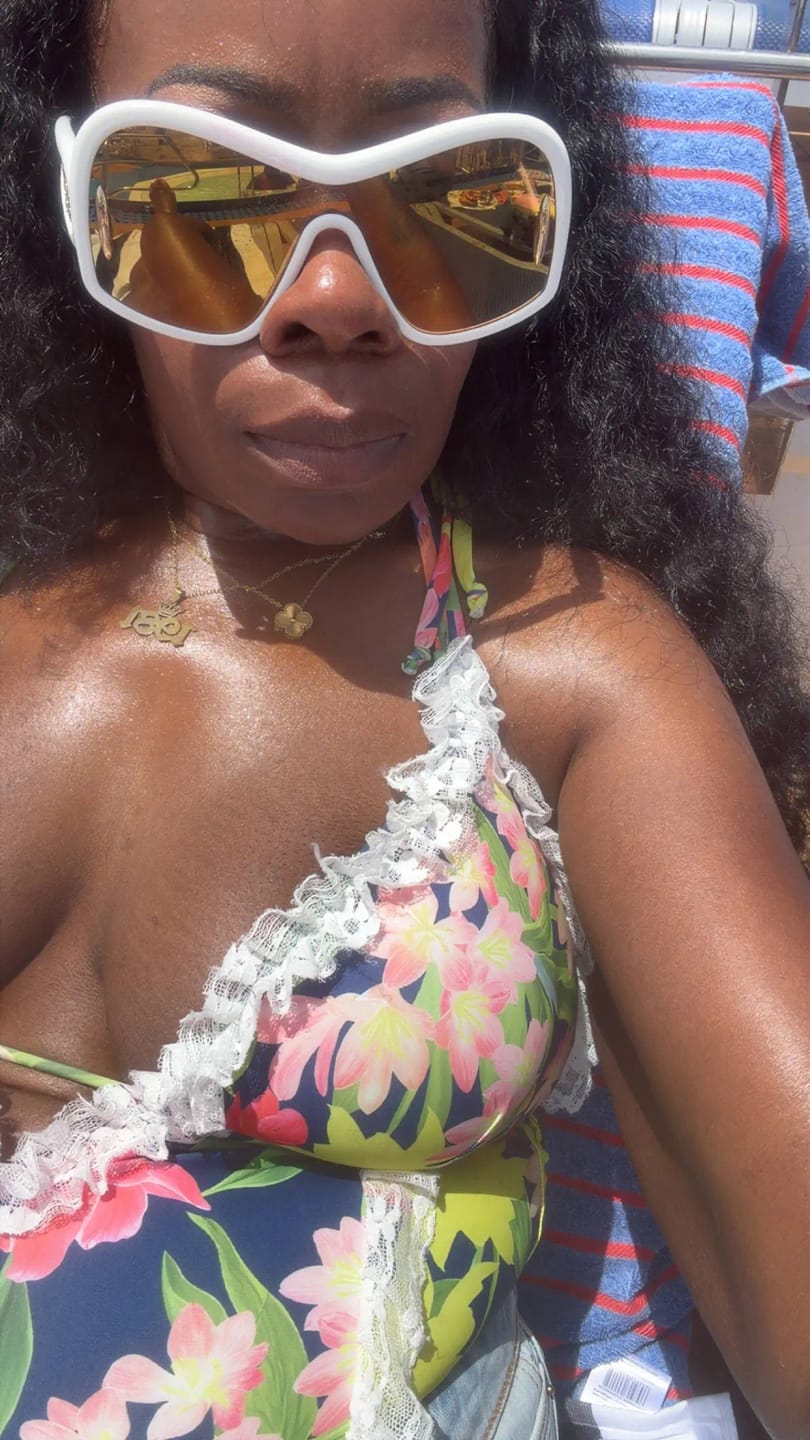 Customer photo review of Emoswim - Womens One Piece Halter V-Neck Printing Lace Adjustable Back Straps Sexy Swimsuit