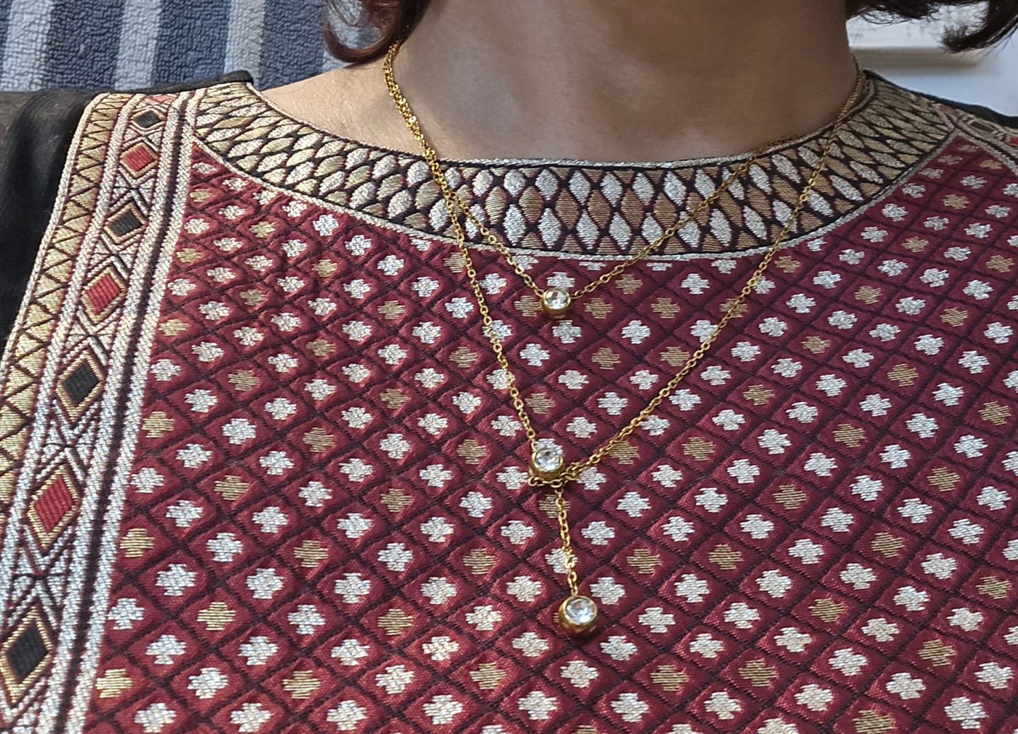 Customer photo review of Two Layered Solitaire Drop Necklace