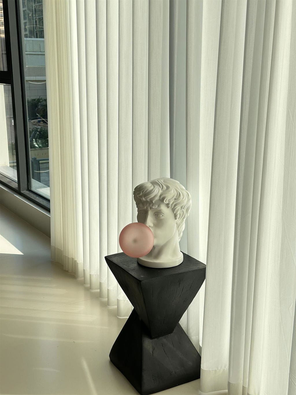 Customer photo review of Glass Table Lamp, Pink Bubble Shade, White Resin Body, 42 cm